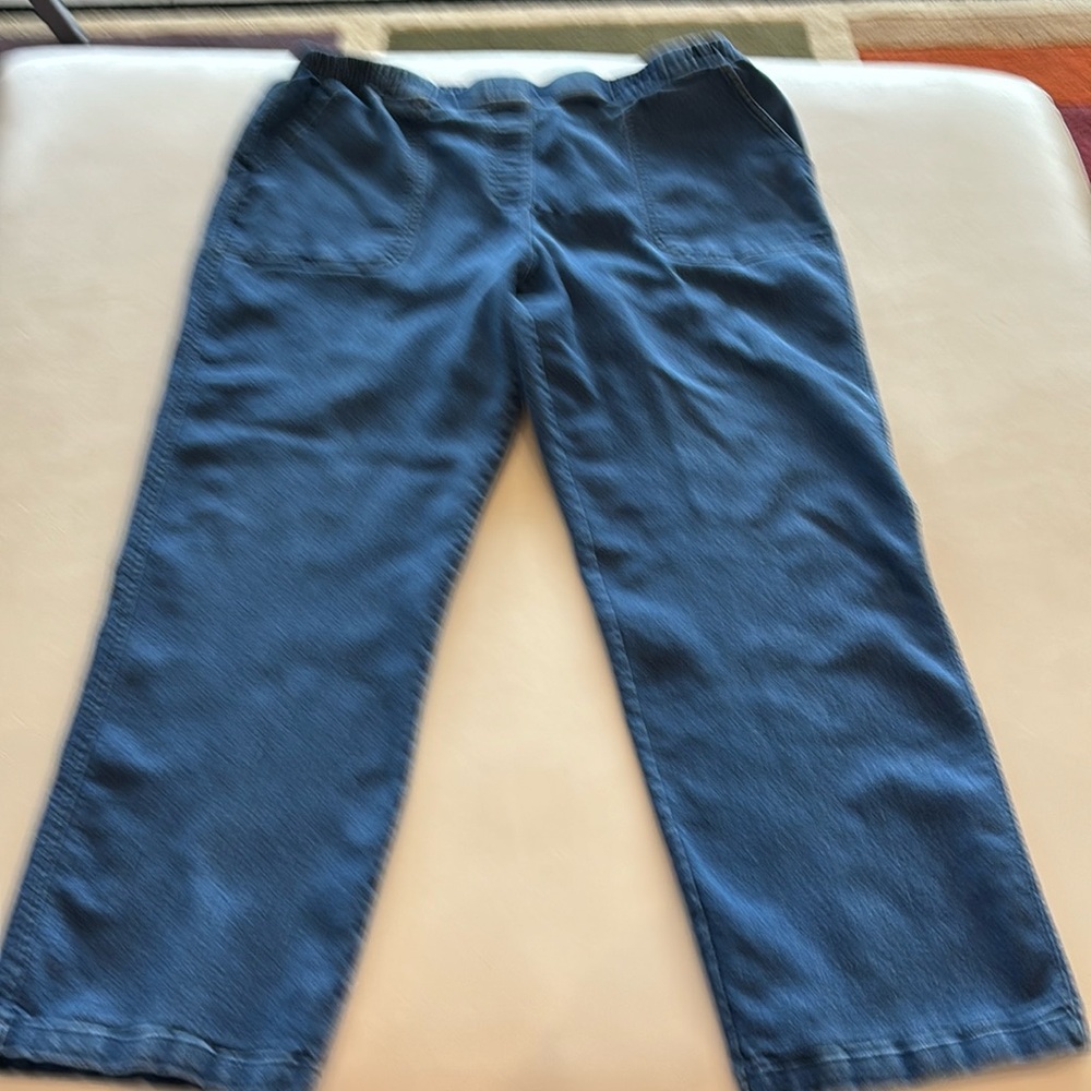 Allison Daley straight leg stretch denim elastic waist pull-on jeans.